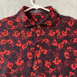 G/FORE G4 Polo Shirt Mens M Medium Tech Pique Golf Camo Floral Red GMP000056